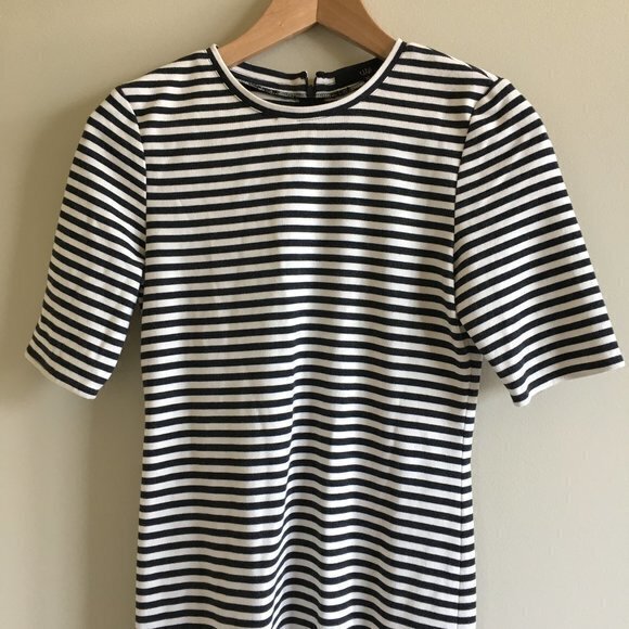 Tibi Striped Knit Shift Dress Cotton Short Sleeve - Picture 2 of 7